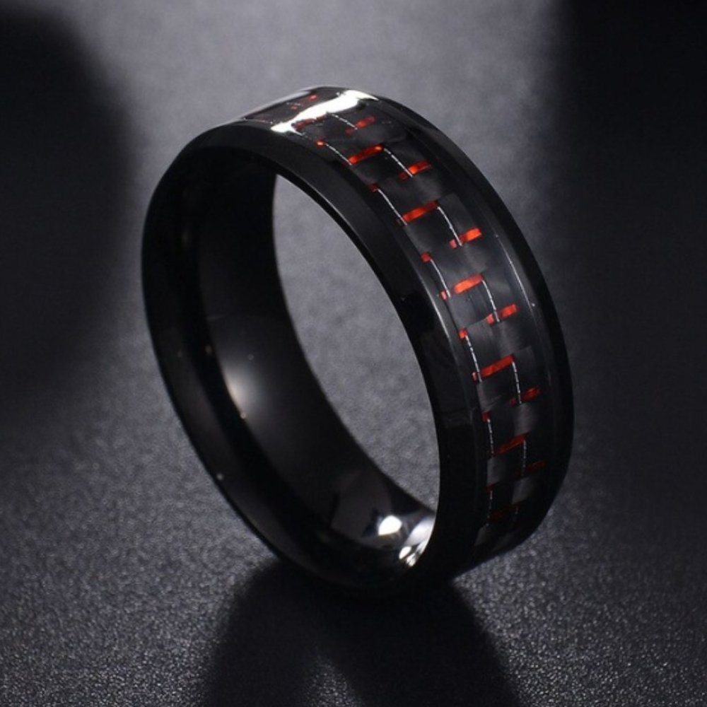 New Black Titanium Red Men's Band Wedding Ring